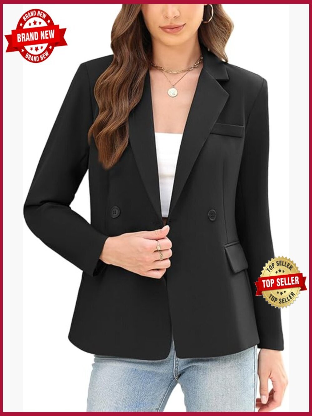 Open Front Long Sleeve Blazer Notch Lapel Business Casual Office Work Jacket